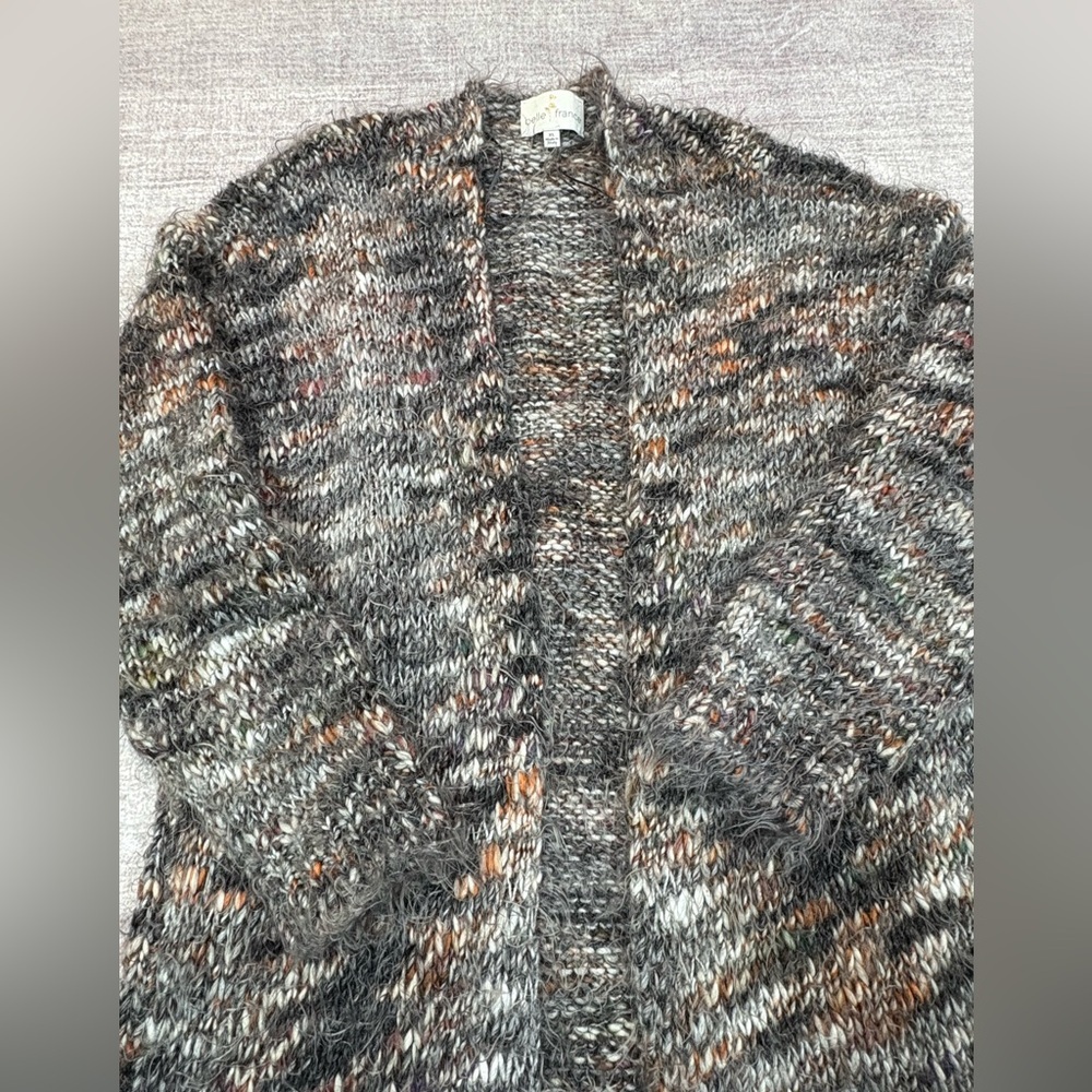 Belle France Womens Soft Wool Blend Long Cardigan Sweater Size XL Gray Bohemian - Picture 5 of 10
